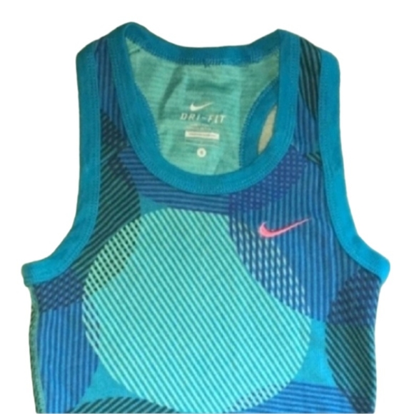 NIKE DRI-FIT Racerback Tank Top Turquise Blue Swirl Abstract Junior Size Small - Picture 6 of 12